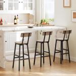 MAHANCRIS Bar Stools, Set of 2 Round Bar Chairs with Footrest, 24.4 Inches Bar Stools with Back, Counter Bar Chairs, for Dining Room, Kitchen, Greige BAHG02101N2