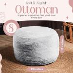 Munivo Cozy Plush Grey Pouf | Living Room Ottoman Footrest at 20 x 15 Inches | Soft, Non-Shedding Round Stool Sofa Ottoman with Supportive Foam Filling | Foot Rest for Couch