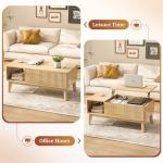 LYNCOHOME Fluted Lift Top Coffee Table with Storage, Modern Coffee Table for Living Room, Home Office(Natural)