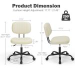 DUMOS Small Armless Home Desk Executive Chair with Low Back Lumbar Support, Height Adjustable PU Leather Computer Office Chair with 360° Swivel Wheels for Kids and Adults, Beige