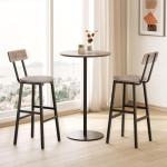 MAHANCRIS Bar Stools, Set of 2 Round Bar Chairs with Footrest, 24.4 Inches Bar Stools with Back, Counter Bar Chairs, for Dining Room, Kitchen, Greige BAHG02101N2