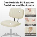 DUMOS Small Armless Home Desk Executive Chair with Low Back Lumbar Support, Height Adjustable PU Leather Computer Office Chair with 360° Swivel Wheels for Kids and Adults, Beige