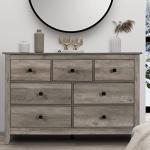 Vikiullf 7 Drawer Dresser - Wooden Bedroom Dressers, Grey Storage Drawers Cabinet for Bedroom, Living Room, Farmhouse Dresser Organizer, Rust Chest of Drawers