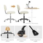 DUMOS Small Armless Home Desk Executive Chair with Low Back Lumbar Support, Height Adjustable PU Leather Computer Office Chair with 360° Swivel Wheels for Kids and Adults, Beige