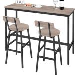 MAHANCRIS Bar Stools, Set of 2 Round Bar Chairs with Footrest, 24.4 Inches Bar Stools with Back, Counter Bar Chairs, for Dining Room, Kitchen, Greige BAHG02101N2