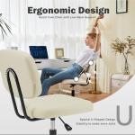 DUMOS Small Armless Home Desk Executive Chair with Low Back Lumbar Support, Height Adjustable PU Leather Computer Office Chair with 360° Swivel Wheels for Kids and Adults, Beige