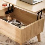 LYNCOHOME Fluted Lift Top Coffee Table with Storage, Modern Coffee Table for Living Room, Home Office(Natural)