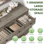 Vikiullf 7 Drawer Dresser - Wooden Bedroom Dressers, Grey Storage Drawers Cabinet for Bedroom, Living Room, Farmhouse Dresser Organizer, Rust Chest of Drawers