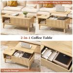 LYNCOHOME Fluted Lift Top Coffee Table with Storage, Modern Coffee Table for Living Room, Home Office(Natural)