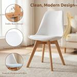 CangLong Dining Chairs Set of 4, Mid Century Modern Kitchen and Dining Chair, Soft Padded Dining Desk Chairs with Wood Legs, for Kitchen, Dining, Living Room & Bedroom, White