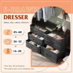 5-Drawer Bedroom Dresser with Organizers, Wide Chest for Living Room, Fabric Storage Furniture