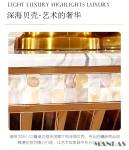 Linlimlam Luxury Dining Set: 6 Stainless Steel Genuine Leather Chair and Rectangle Marble Sea Shell Table kitchen room furniture