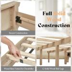 AMERLIFE 68.1" H King Size Bed Frame with Upholstered Headboard, Solid Wood Farmhouse Platform Bed, Architectural Design, No Box Spring Needed, Light Oak