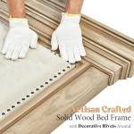 AMERLIFE 68.1" H King Size Bed Frame with Upholstered Headboard, Solid Wood Farmhouse Platform Bed, Architectural Design, No Box Spring Needed, Light Oak