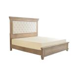AMERLIFE 68.1" H King Size Bed Frame with Upholstered Headboard, Solid Wood Farmhouse Platform Bed, Architectural Design, No Box Spring Needed, Light Oak