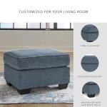 Signature Design by Ashley Cashton Contemporary Crosshatched Upholstered Ottoman, Blue