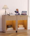 Akxomel Fluted Nightstands Set of 2, Wooden Night Stand with Charging Station and LED Light, Modern Mid Century End Table with Drawer, 15" D x 15.7" W x 22.6" H, for Bedroom, Natural Oak