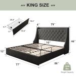 Feonase Upholstered King Size Bed Frame with 4 Storage Drawers, Large Wingback Headboard, No Box Spring Needed, Black