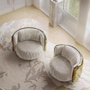 Light luxury single leather sofa villa living room curved armchair high-end design sofa chair