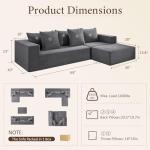 INGEROOM 108" Modular Cloud Sectional Couch with Deep Seat, Boneless Sofa with Movable Ottoman, Plush Corduroy Memory Foam Couch for Living Room, No Assembly, Dark Gray