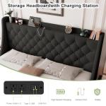 Feonase Upholstered King Size Bed Frame with 4 Storage Drawers, Large Wingback Headboard, No Box Spring Needed, Black