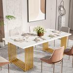 Tribesigns Modern Dining Table for 6-8 People, 70.8 Inches Long White Room Kitchen, Wood Kitchen with Gold Metal Legs, Rectangular Dinner Room, Family Gathering