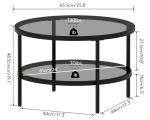 Yusong Round Glass Coffee Tables for Living Room, 2-Tier Circle Coffee Table with Storage, 26" Modern Center Accent Table with Light Black Glass, Small End Table for Small Space, Bedroom