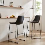 Sweetcrispy Counter Height Bar Stools Set of 2, 30 inch Height Stool Faux Leather Barstools with Back, Armless Kitchen Island Countertop Comfortable Modern Chairs with Metal Legs - Classic Black
