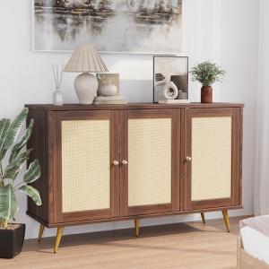 Shintenchi Large Rattan Storage Cabinet, Modern Sideboard Cabinet, Accent Large Storage Space Cabinet with Rattan Decorated Doors for Living Room, Dining Room