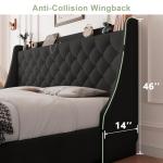 Feonase Upholstered King Size Bed Frame with 4 Storage Drawers, Large Wingback Headboard, No Box Spring Needed, Black