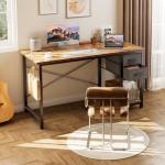 Sweetcrispy 40 Inch Computer Desk with Drawers for Home Office, Writing Desk with X-Shaped Reinforcement, Wood Table with Adjustable Position Drawers, Modern Study Work Table with Side Hook, Rust