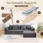 INGEROOM 108" Modular Cloud Sectional Couch with Deep Seat, Boneless Sofa with Movable Ottoman, Plush Corduroy Memory Foam Couch for Living Room, No Assembly, Dark Gray