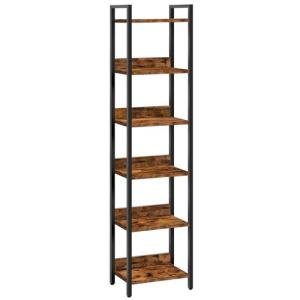 MAHANCRIS Bookshelf, 6-Tier Bookcase, Standing Book Shelf for Small Space, Storage Shelf Organizer, for Living Room, Bedroom, Study, Balcony, Rustic Brown and Black BKHR6601