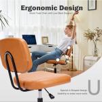DUMOS Small Armless Home Desk Chair with Low Back Lumbar Support, Height Adjustable PU Leather Computer Task with 360° Swivel Wheels, for Small Space, Kids and Adults, Brown