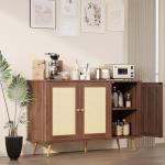 Shintenchi Large Rattan Storage Cabinet, Modern Sideboard Cabinet, Accent Large Storage Space Cabinet with Rattan Decorated Doors for Living Room, Dining Room
