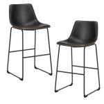 Sweetcrispy Counter Height Bar Stools Set of 2, 30 inch Height Stool Faux Leather Barstools with Back, Armless Kitchen Island Countertop Comfortable Modern Chairs with Metal Legs - Classic Black