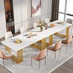 Tribesigns Modern Dining Table for 6-8 People, 70.8 Inches Long White Room Kitchen, Wood Kitchen with Gold Metal Legs, Rectangular Dinner Room, Family Gathering