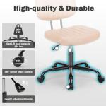 DUMOS Small Armless Home Desk Chair with Low Back Lumbar Support, Height Adjustable PU Leather Computer Task with 360° Swivel Wheels, for Small Space, Kids and Adults, Brown