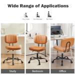 DUMOS Small Armless Home Desk Chair with Low Back Lumbar Support, Height Adjustable PU Leather Computer Task with 360° Swivel Wheels, for Small Space, Kids and Adults, Brown
