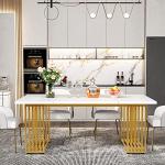 Tribesigns Modern Dining Table for 6-8 People, 70.8 Inches Long White Room Kitchen, Wood Kitchen with Gold Metal Legs, Rectangular Dinner Room, Family Gathering