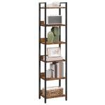 MAHANCRIS Bookshelf, 6-Tier Bookcase, Standing Book Shelf for Small Space, Storage Shelf Organizer, for Living Room, Bedroom, Study, Balcony, Rustic Brown and Black BKHR6601