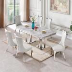 China Dining room furniture marble dining table set rectangle silver stainless steel base dining tables