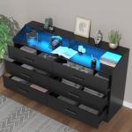 Gyfimoie 6 Drawer Dresser for Bedroom with Charging Station, Dresser with LED Light, Chest of Drawers for Closet, Modern Dressers with Open Storage Cubby, Double Wide Dressers (Black-, 6 Drawers)
