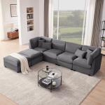 Huatean Home 125 Inch Oversized Corduroy Modular Sectional Sofa, U Shaped Modular Couch with Storage, 6 Seat Convertible Corduroy Couch, Comfy Sectional Couches for Living Room with Memory Foam, Grey