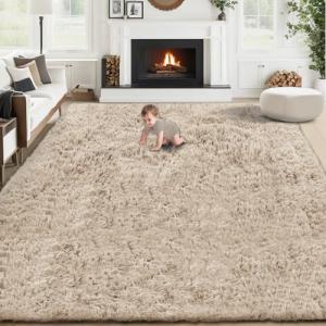 8x10 Area Rug for Living Room: Fluffy Shag Soft Washable Rugs Large Fuzzy Plush Indoor Carpet for Bedroom Nursery Playroom Kids Girls Boys Room (Camel, 8'x10')