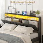 IKIFLY California King Bed Frames with Charging Station & Storage Headboard, Upholstered Linen Button Tufted LED Platform Bed with 4 Drawers, Solid Wood Slats, No Box Spring Needed, Dark Grey