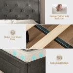 IKIFLY California King Bed Frames with Charging Station & Storage Headboard, Upholstered Linen Button Tufted LED Platform Bed with 4 Drawers, Solid Wood Slats, No Box Spring Needed, Dark Grey