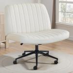 OLIXIS Criss Cross Chair with Wheels Wide Cross Legged Office Desk Vanity Chair Comfy Fabric Armless Adjustable Swivel for Home Computer Task PU Beige