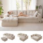 MAXYOYO 104" L Shaped Modular Sectional Sofa with Ottoman, Cloud Boneless Couch with Layered Cushion, Upholstered Sofa in a Box, Flexible Module Combination for Living Room, No Assembly, Beige