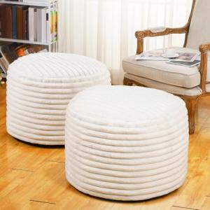 Teenyyou 2 Pcs 26 x 18 Inch Unstuffed Pouf Cover Ottoman Foot Rest - No Filler, Faux Rabbit Fur Foot Stool Floor Bean Bag Floor Chair Storage for Living Room Bedroom Home Decor(Beige)